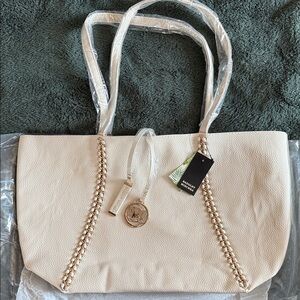 Badgley Mischka Cream Tote with Gold Accents